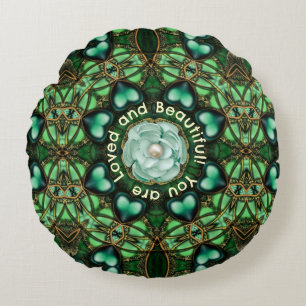 Green Circle of Love and Affirmations Round Cushion