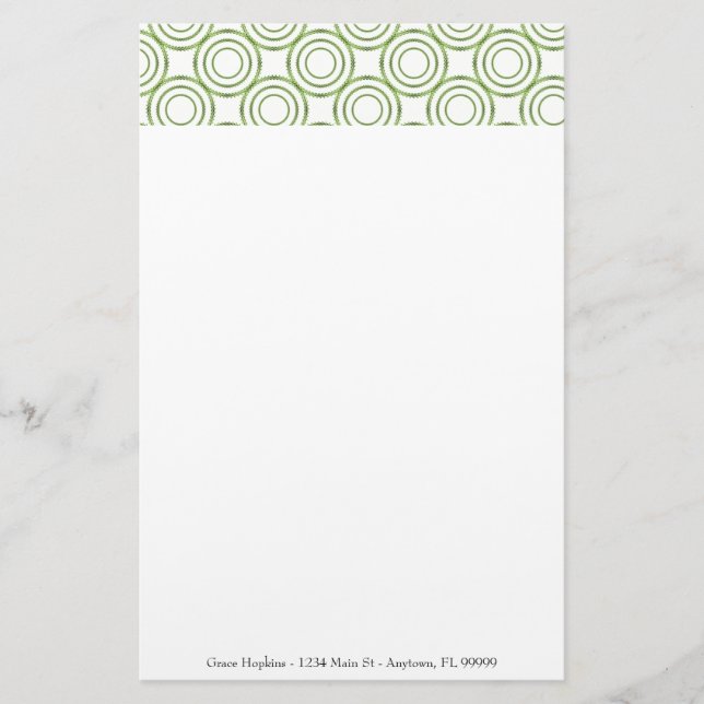 Green Circle Pattern Personalise Stationery (Front)