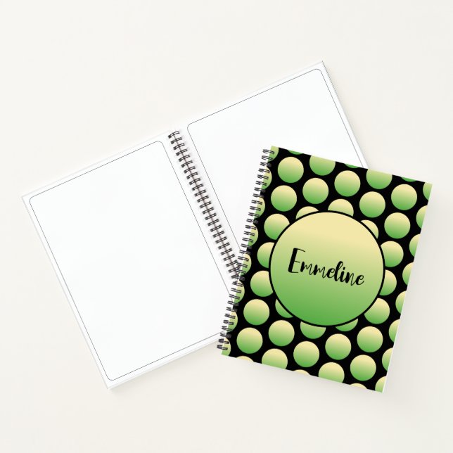 Green Circles on Black Font Name Spiral Notebook (Inside)
