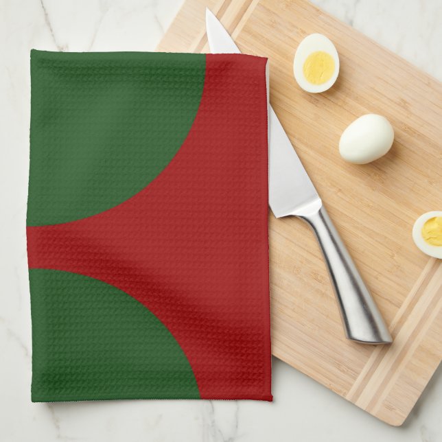 Green Circles on Red Tea Towel (Quarter Fold)