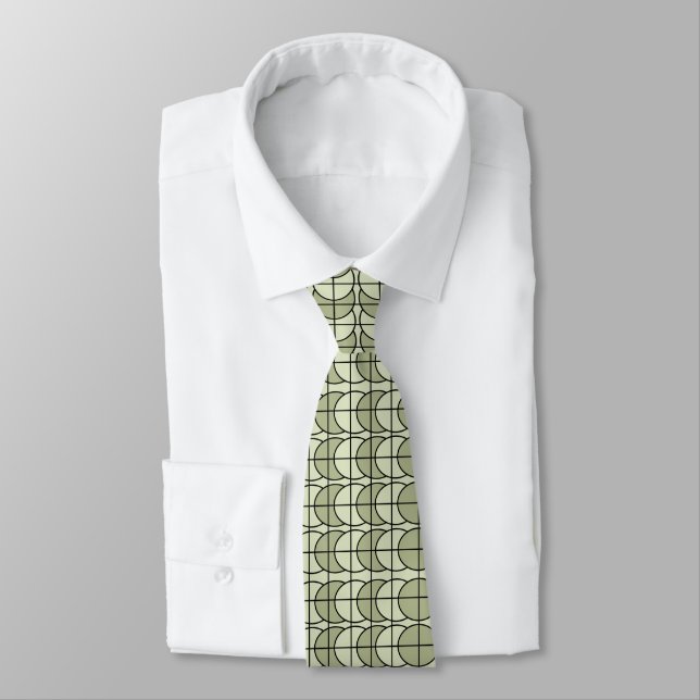 Green Circles Stripes Geometric  Tie (Tied)