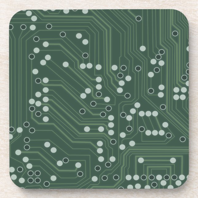 Green Circuit Board Background Pattern Art Coaster (Front)