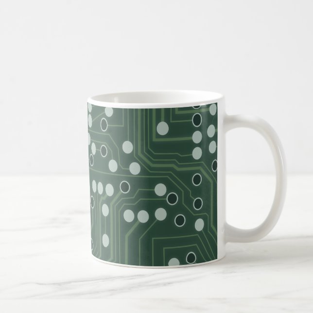 Green Circuit Board Background Pattern Art Coffee  Coffee Mug (Right)