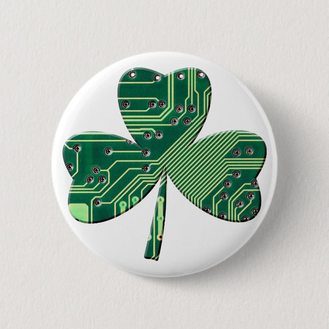 Green Circuit Board St Patrick Day Shamrock 6 Cm Round Badge (Front)