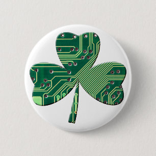 Green Circuit Board St Patrick Day Shamrock 6 Cm Round Badge