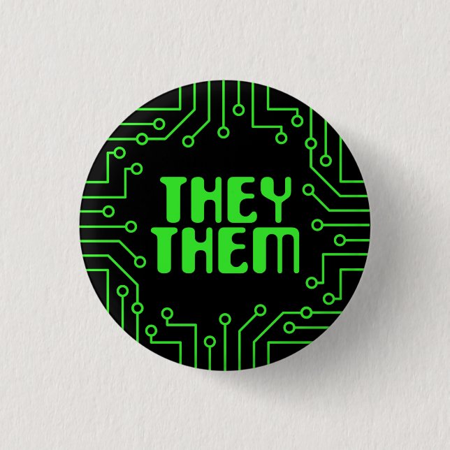 Green Circuit Board They/Them Pronouns 3 Cm Round Badge (Front)