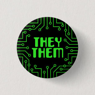 Green Circuit Board They/Them Pronouns 3 Cm Round Badge