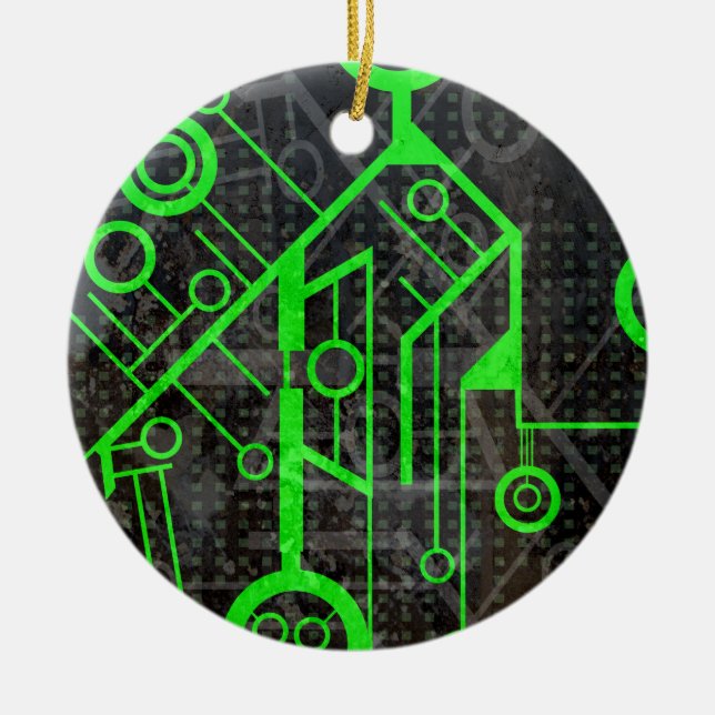 Green Circuit Ceramic Tree Decoration (Front)