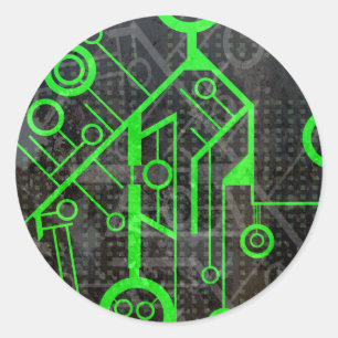 Green Circuit Classic Round Sticker