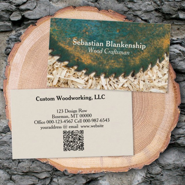 Green Circular Saw QR Code Woodworking Craftsman Business Card (Creator Uploaded)
