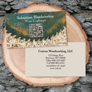 Green Circular Saw QR Code Woodworking Craftsman  Business Card
