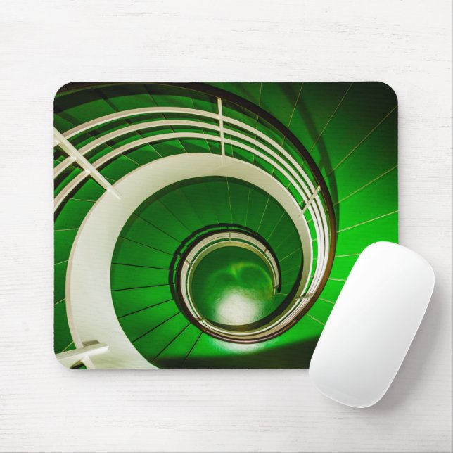 Green Circular Stairway Mouse Mat (With Mouse)