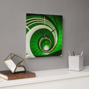 Green Circular Stairway Square Wall Clock