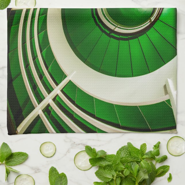Green Circular Stairway Tea Towel (Folded)