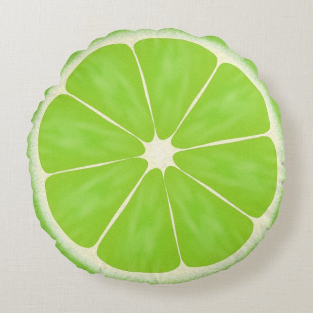 Green Citrus Lime Fruit Slice Round Cushion (Front)