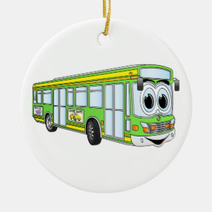 Green City Bus Cartoon Ceramic Tree Decoration