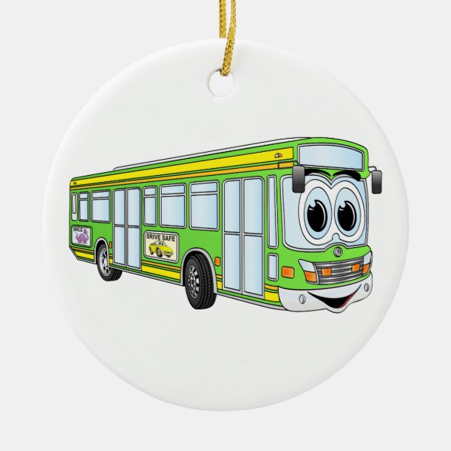 Green City Bus Cartoon Ceramic Tree Decoration (Front)
