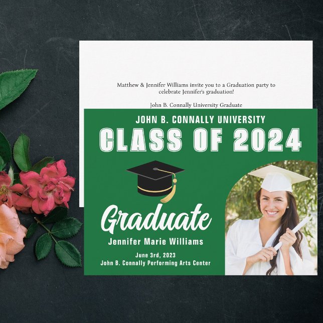 Green Class of 2024 Graduate Bold Graduation Party Announcement (Creator Uploaded)