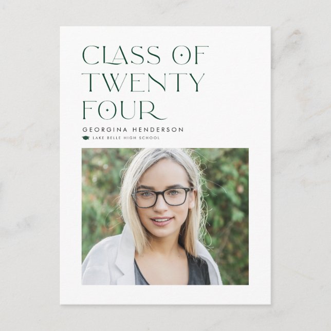 Green Class of 2024 Modern Minimalist Graduation Postcard (Front)