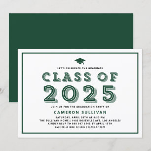 Green Class of 2025 Cap Retro Graduation Invitation