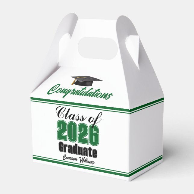 Green Class of 2026 Custom Graduation Party Favour Box (Front Side)