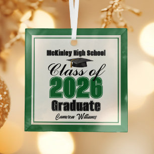 Green Class of 2026 Graduation Custom Christmas Glass Tree Decoration