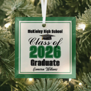 Green Class of 2026 Graduation Custom Christmas Glass Tree Decoration
