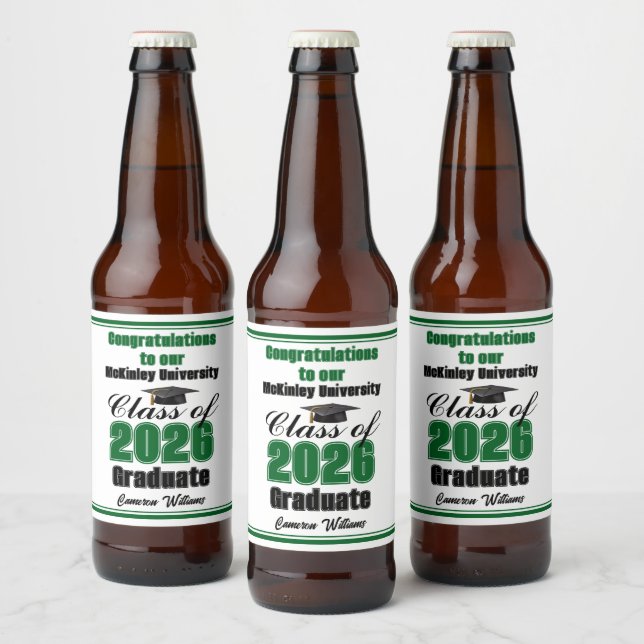 Green Class of 2026 Graduation Party Custom Beer Bottle Label (Bottles)