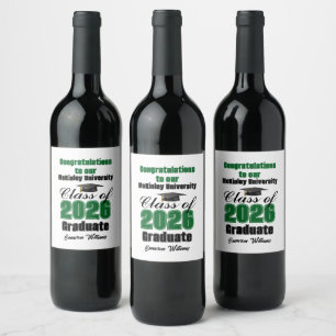 Green Class of 2026 Graduation Party Custom Wine Label