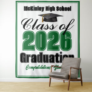 Green Class of 2026 Graduation Party Photo Booth Tapestry