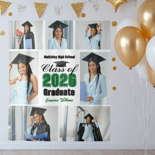 Green Class of 2026 Graduation Party Photo Collage Tapestry