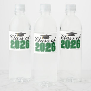 Green Class of 2026 Graduation Party Water Bottle Label