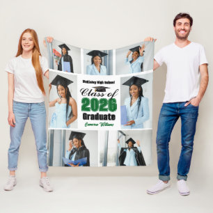 Green Class of 2026 Graduation Photo Collage Fleece Blanket