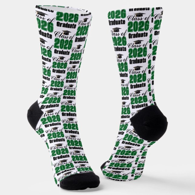Green Class of 2026 Graduation Socks (Angled)