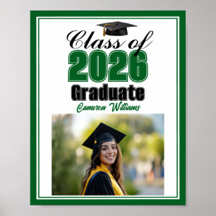 Green Class of 2026 Photo Custom Graduation Party Poster