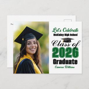 Green Class of 2026 Photo Graduation Party Invitation Postcard