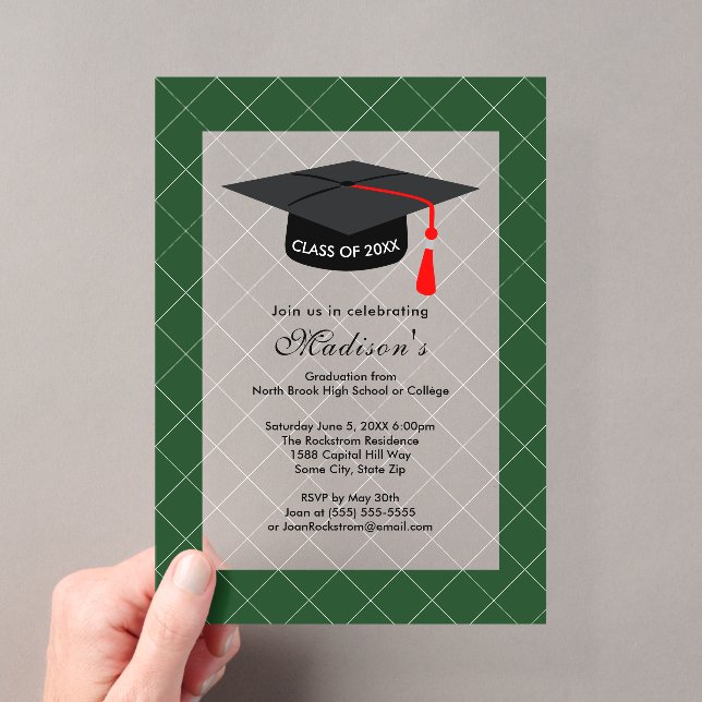 Green Class of 20XX Graduation Party Acrylic Invitations (Insitu (Handheld))