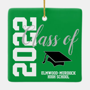 Green Class of 22 High School Graduation Ceramic Ornament