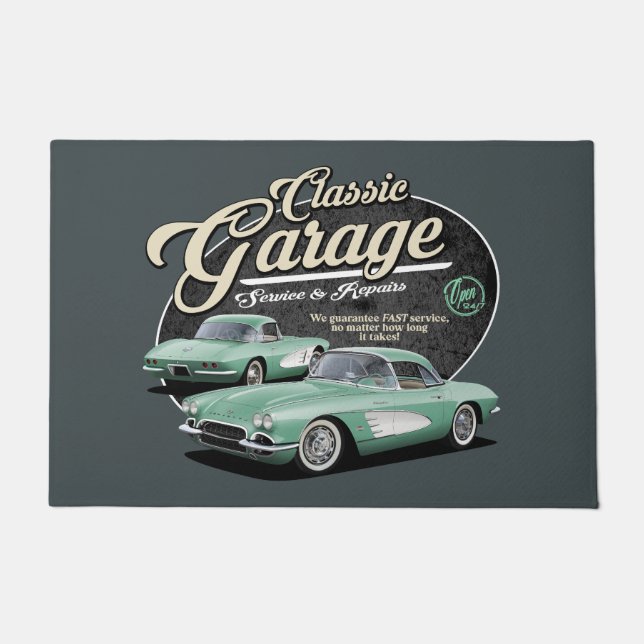 Green Classic Car Garage Doormat (Front)