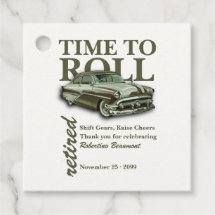Green Classic Car Time To Roll Retirement Party Favour Tags