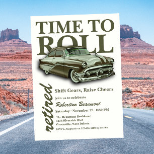 Green Classic Car Time To Roll Retirement Party Invitation