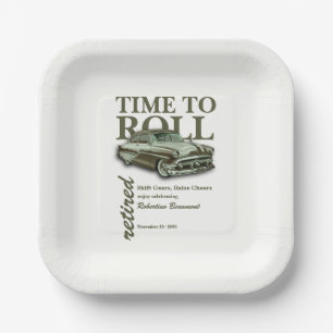 Green Classic Car Time To Roll Retirement Party Paper Plate