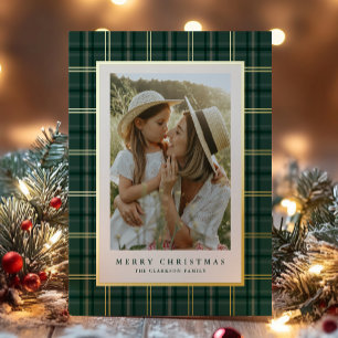 Green Classic Christmas Plaid Photo Foil Holiday Card