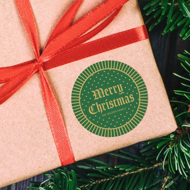 Green Classic Decorative Geometric Merry Christmas Classic Round Sticker (Creator Uploaded)