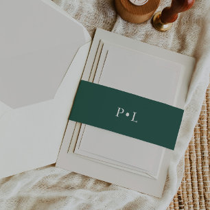 Green Classic Holiday Wedding Monogram Invitation Belly Band