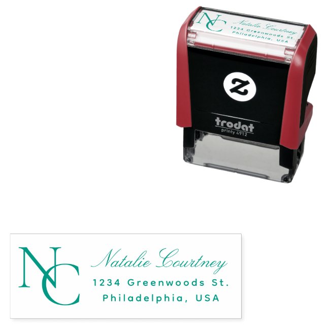 Green Classic Minimalist Script Two Monogram  Self-inking Stamp (In Situ)