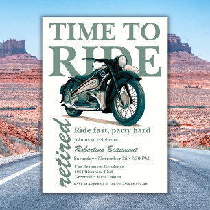 Green Classic Motorbike Ride Fast Retirement Party Invitation