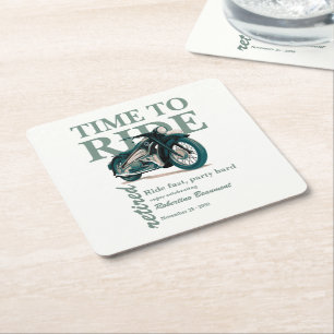 Green Classic Motorbike Ride Fast Retirement Party Square Paper Coaster