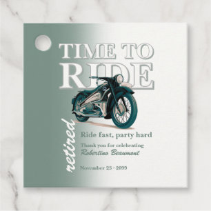 Green Classic Motorbike Time to Ride Retirement Favour Tags