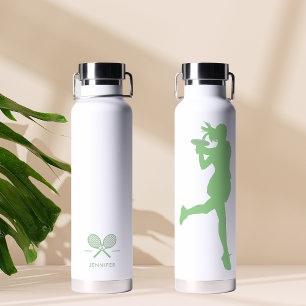 Green Classy Female Tennis Player Personalized  Water Bottle